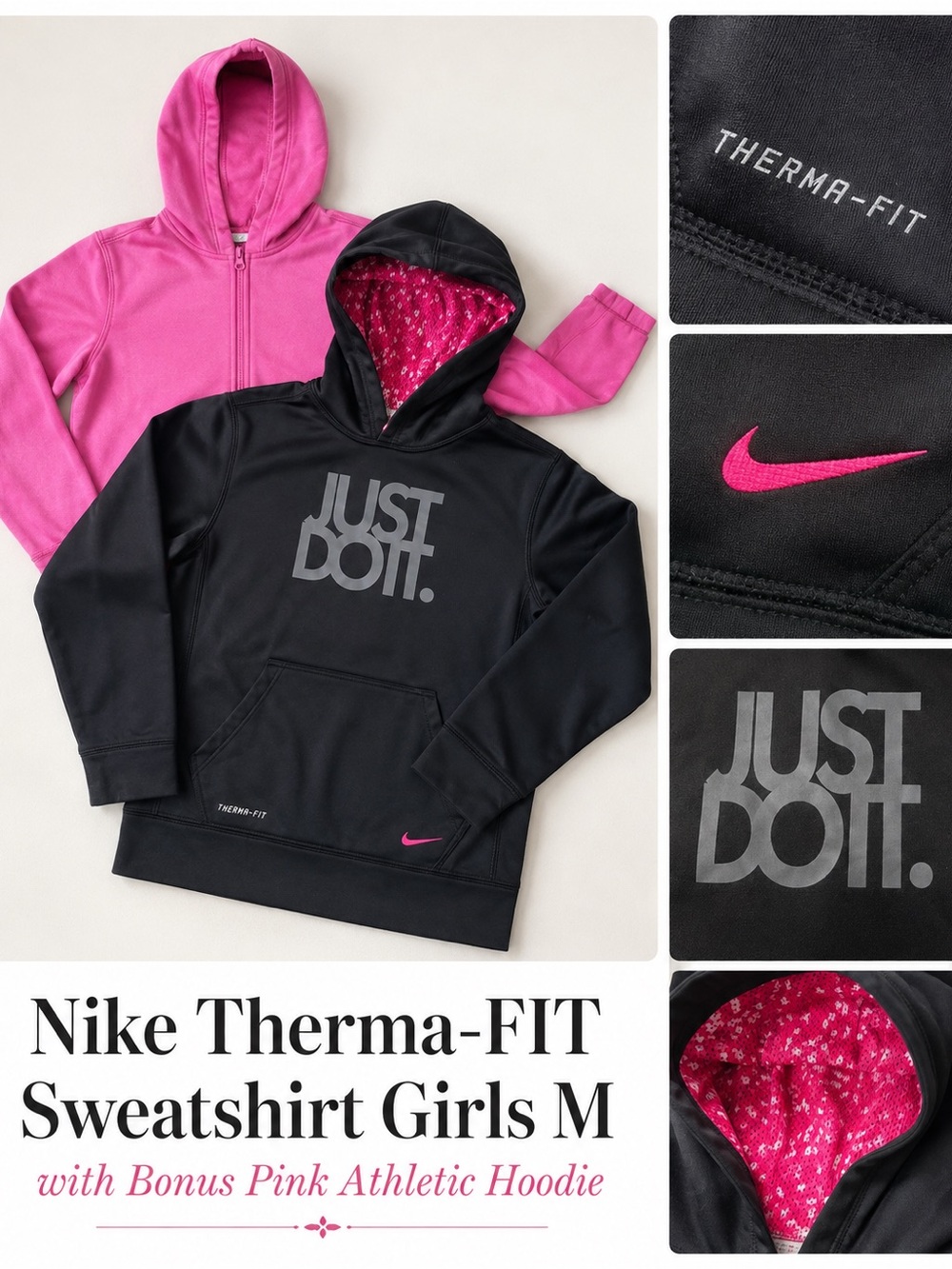 Nike Therma-FIT Hoodie Bundle + Pink Zip Hoodie Girls M /XL Back to School 12-14